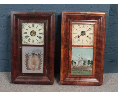 Two American wall clocks. Includes Chauncey Jerome and EN Welch examples.  Welch example with cracked glass panel.