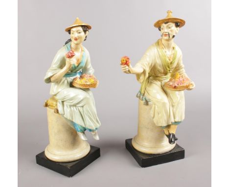 A pair of Royal Worcester figures. La fleur and le panier, both modelled by A Azori. (approximately 30cm).  Chips to paintwor