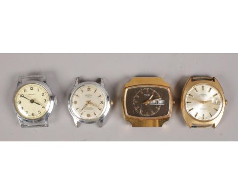 Four gents mechanical wristwatch heads. Newmark, Onsetta, Montine and Timex.  