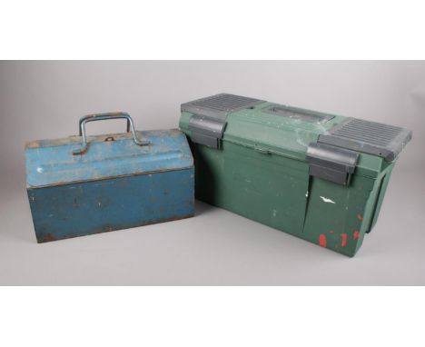 A selection of two tool boxes - comprising of a metal box with a large collection of various sized spanners, bolt &amp; nut r