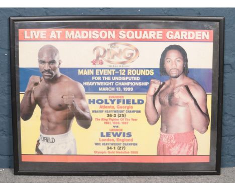 A framed boxing poster. Evander Holyfield vs Lennox Lewis, Madison Square Garden, 1999.  