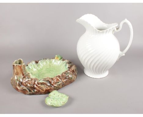 A Radford novelty pot pourri bowl formed as a lily pond, along with a Wilkinson wash jug.  