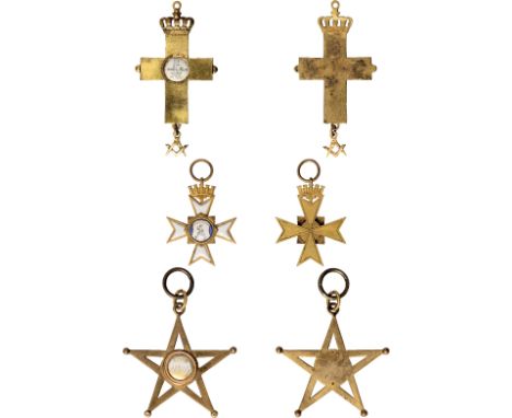 Masonic Jewels, European medallic jewels (6), all gilt-metal, crowned crucifix, white enamelled roundel ‘zur vesten Burg an d
