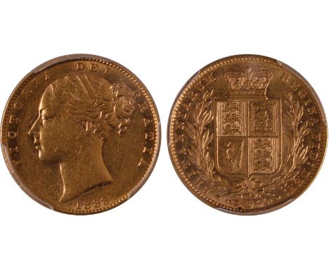 G, British coins, Victoria, sovereign, 1883M, third young head l., rev. crowned shield of arms within wreath, M below (S.3854