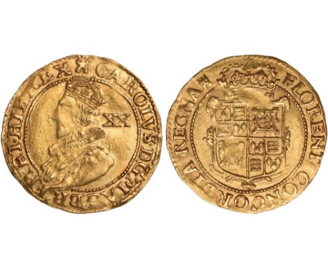 British coins, Charles I, unite, Tower mint, group B, mm. castle (1627-1628), crowned second bust l., wearing ruff and scarf,