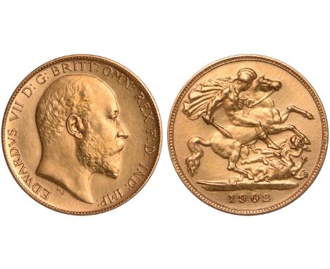 G, British coins, Edward VII, matt proof half sovereign, 1902, bare head r., rev. St. George and the dragon (S.3974A), about 