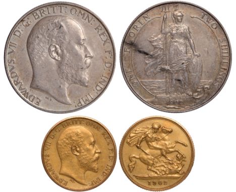 G, British coins, Edward VII, matt proof half sovereign; matt proof florin, 1902, bare head r., rev. St. George and the drago