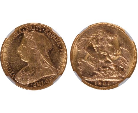 G, British coins, Victoria, sovereign, 1900M, veiled bust l., rev. St. George and the dragon, M above date (S.3875), certifie