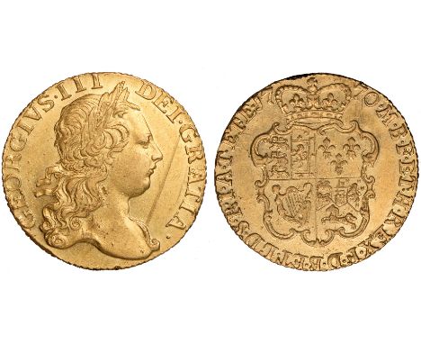 British coins, George III, guinea, 1770, third laur. head r., rev. crowned shield of arms (S.3727), deep scratch on obverse, 