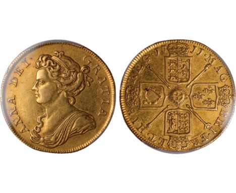 British coins, Anne, two guineas, 1711, dr. bust l., rev. crowned cruciform shields, sceptres in angles (S.3569), certified a