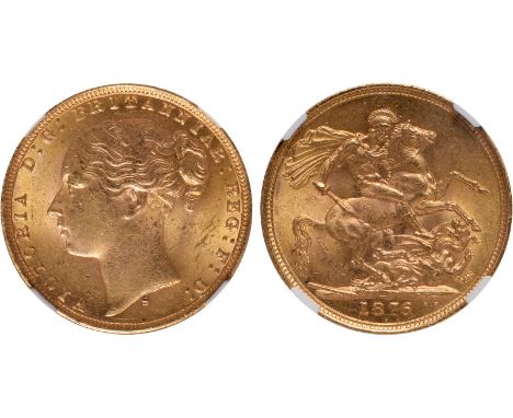 G, British coins, Victoria, sovereign, 1876S, young head l., S below, WW incomplete, rev. St. George and the dragon, horse wi