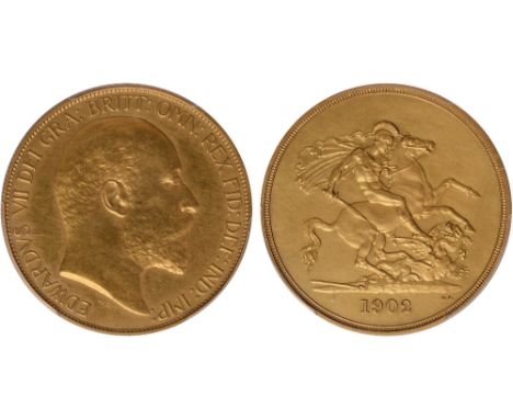 G, British coins, Edward VII, matt proof five pounds, 1902, bare head r., rev. St. George and the dragon (S.3966), certified 