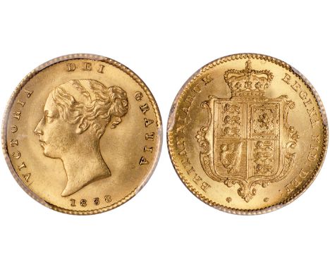 G, British coins, Victoria, half sovereign, 1838, young head l., rev. crowned shield of arms (S.3859), certified and graded b