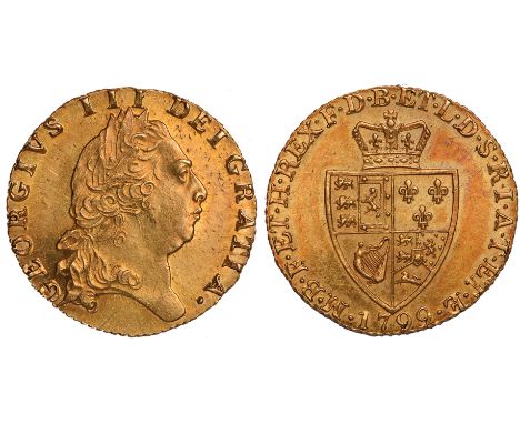 British coins, George III, guinea, 1799, fifth laur. head r., rev. crowned shield of arms (S.3729), good extremely fineThe la