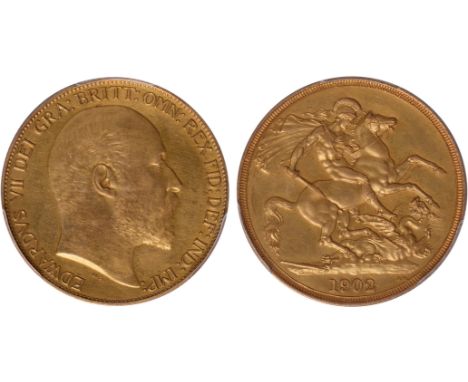 G, British coins, Edward VII, matt proof two pounds, 1902, bare head r., rev. St. George and the dragon (S.3968), certified a