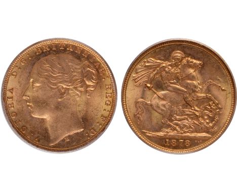 G, British coins, Victoria, sovereign, 1878M, young head l., M below, rev. St. George and the dragon (S.3857), certified and 