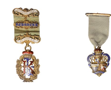 Masonic Jewels, India, Kitchener Lodge, No. 2298, Simla, Punjab, gilt-silver and enamel Founder’s jewel, with ribbon and clas