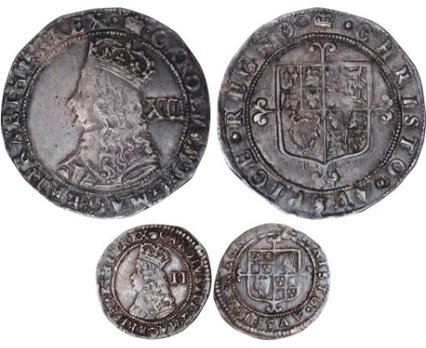 Charles II, hammered coinage (1660-1662), third issue, shilling; twopence, mm. crown, crowned bust l., mark of value behind, 