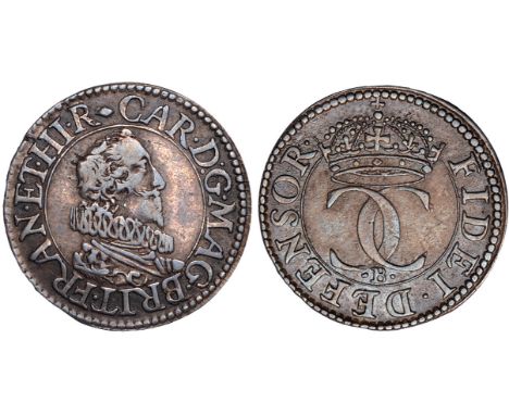 British coins, Charles I, Briot’s first milled issue (1631-1632), pattern halfgroat, uncrowned bust r., rev. crowned interloc