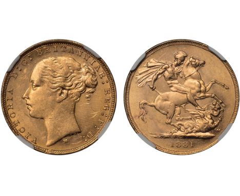 G, British coins, Victoria, sovereign, 1881M, WW buried in narrow truncation, horse with short tail, no BP in exergue, first 
