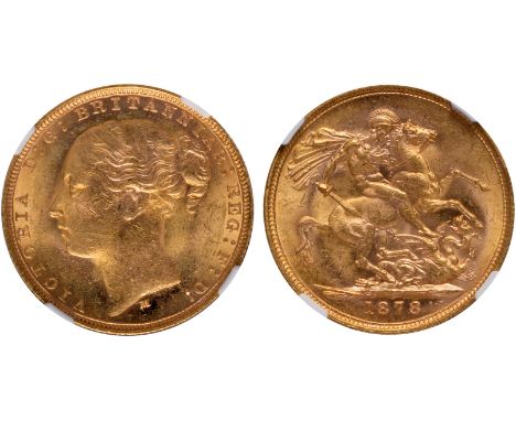 G, British coins, Victoria, sovereign, 1878M, young head l., M below, rev. St. George and the dragon (S.3857), certified and 