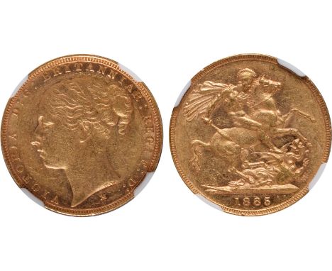 G, British coins, Victoria, sovereign, 1885M, second young head l., M below, WW complete, rev. St. George and the dragon, hor