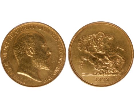 G, British coins, Edward VII, matt proof five pounds, 1902, bare head r., rev. St. George and the dragon (S.3966), certified 