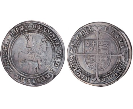British coins, Edward VI, fine silver coinage, halfcrown, mm. y, 1551, crowned figure of king on horseback r., shouldering sw
