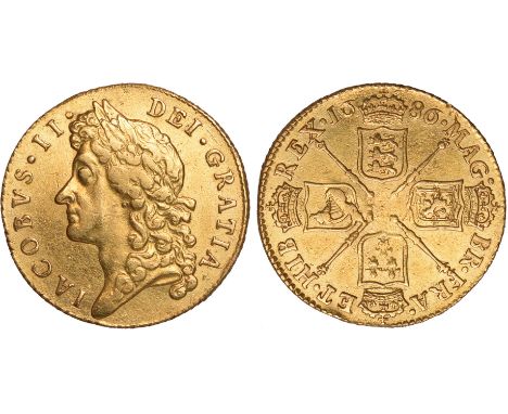 British coins, James II, guinea, 1686, first laur. bust l., rev. crowned cruciform shields, sceptres in angles (S.3400), poss