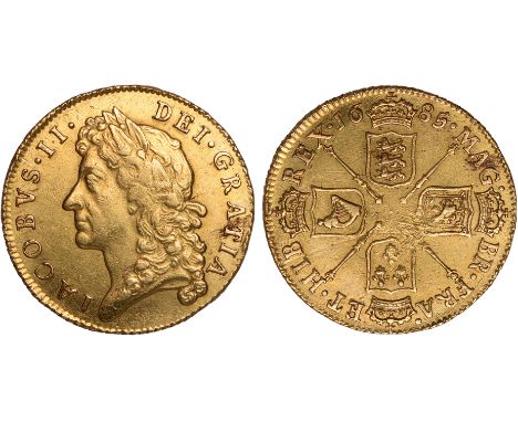 British coins, James II, guinea, 1685, first laur. bust l., rev. crowned cruciform shields, sceptres in angles (S.3400), good