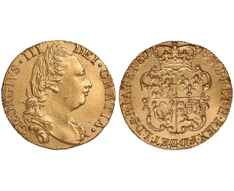British coins, George III, guinea, 1778, fourth laur. head r., rev. crowned shield of arms (S.3728), has been in a mount, ver