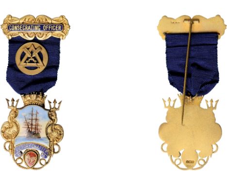 Masonic Jewels, Victory Lodge, No 3509, gilt-silver and enamel Consecrating Officer’s jewel, 1911, bow view of H.M.S. Victory