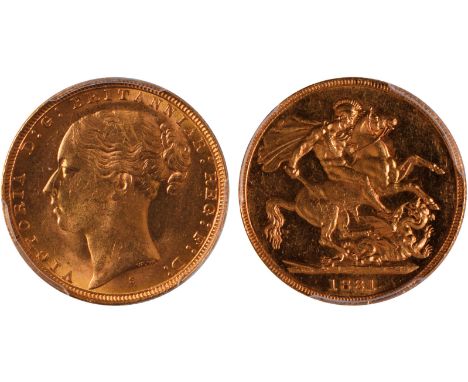 G, British coins, Victoria, sovereign, 1881S, horse with short tail, no BP in exergue, second young head l., S below, rev. St