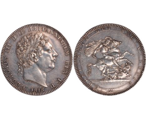 British coins, George III, crown, 1818, LVIII, laur. head r., rev. St. George and the dragon (S.3787), a few light scratches 