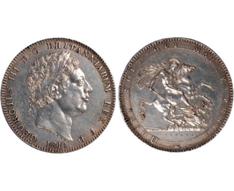 British coins, George III, crown, 1819, LIX, laur. head r., rev. St. George and dragon (S.3787), a few light marks, good very