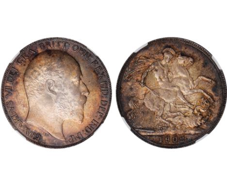 British coins, Edward VII, crown, 1902, bare head r., rev. St. George and the dragon (S.3978; ESC.361; Bull 3560), toned, cer