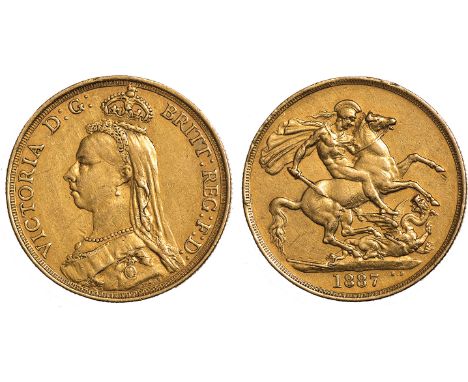 G, British coins, Victoria, two pounds, 1887, ‘Jubilee’ bust l., rev. St. George and the dragon (S.3865), very fine