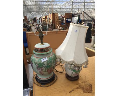 TWO CERAMIC TABLE LAMPS ONE WITH A SHADE 