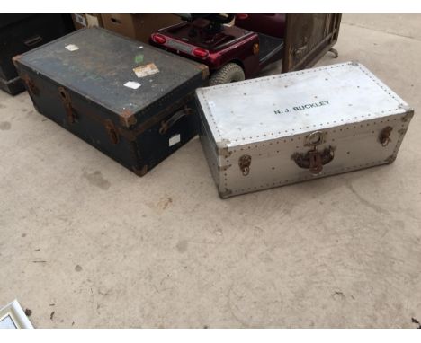 TWO VINTAGE TRAVEL CASES TO INCLUDE ONE BOUND IN STAINLESS STEEL BEARING THE NAME N.J.BUCKLEY 