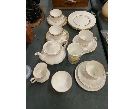 TWO SPODE 'GOLDEN BRACELET' TRIOS PLUS A QUANTITY OF ROYAL STANDARD BONE CHINA TO INCLUDE, A TEAPOT, CREAM JUG, SUGAR BOWL, C