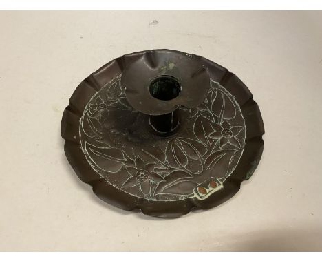 A COPPER ARTS &amp; CRAFTS STYLE CANDLESTICK 