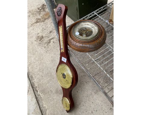 TWO VINTAGE WOODEN FRAMED BAROMETERS 