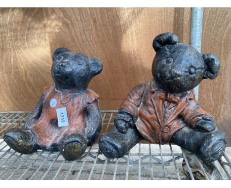 TWO VINTAGE STONE TEDDY BEAR ORNAMENTS 