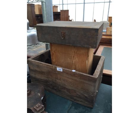 THREE VINTAGE WOODEN BOXES TO INCLUDE A MONOGRAMED JAMES HAWKER WINE BOX 