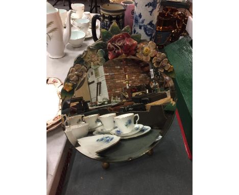 A VINTAGE OVAL BARBOLA MIRROR HEIGHT APPROX 30CM 
