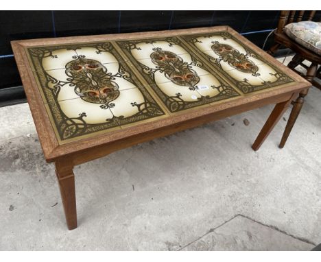 A RETRO TEAK TILE TOP COFFEE TABLE 