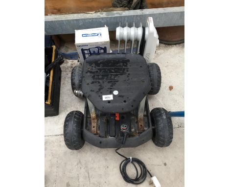 A HEATER A DRILL AND A WHEELED TROLLEY ETC 