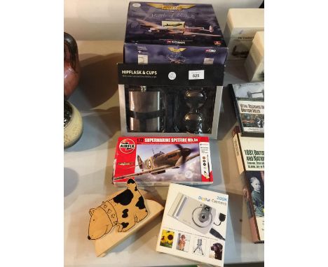 A BOXED CORGI BATTLE OF BRITAIN AVRO LANCASTER, A BOXED AIRBUS A380, AIRFIX SPITFIRE KIT, AND DIGITAL CAMERA 