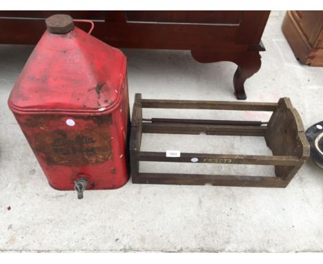 A VINTAGE WOODEN EXIDE CRATE AND A VINTAGE ALLADDIN PARAFIN CAN 