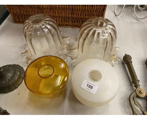 FOUR VINTAGE STYLE GLASS LAMP SHADES 